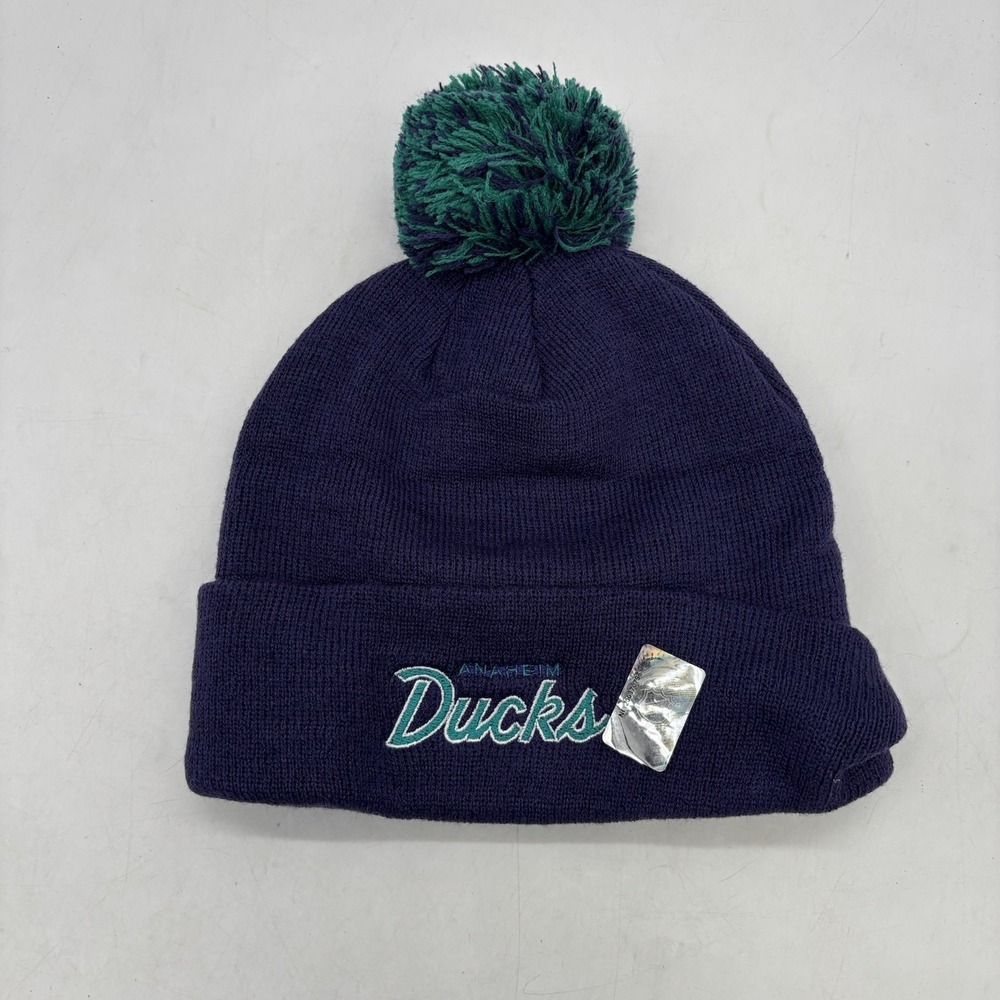 Anaheim Mighty Ducks Beanie Hat ONE SIZE FITS ALL Pom Pom Cuffed Cap Hat NWT